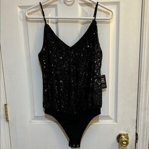 Express Black Sequin Shapewear Bodysuit